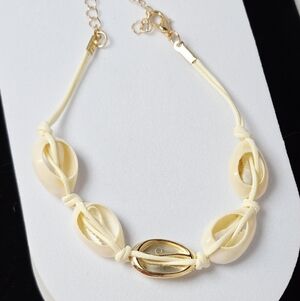 Cowrie Shell Anklet Bracelet Gold Accent Adjustable Rope Cruise Beach Vacation